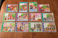 12 Vintage Golden Frame-Tray Puzzles, Twelve Days of Christmas