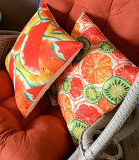 NEW Pier 1 Pair of Watermelon & Citrus Indoor/Outdoor Pillows