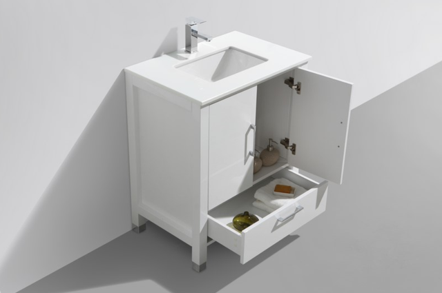 Anziano 30′′ High Gloss White Vanity include Quartz Countertop a in Cabinets & Countertops in Calgary - Image 3