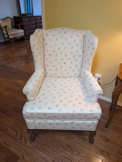 2 Antique Queen-Anne Style Wingback Armchairs (MINT CONDITION), View more
