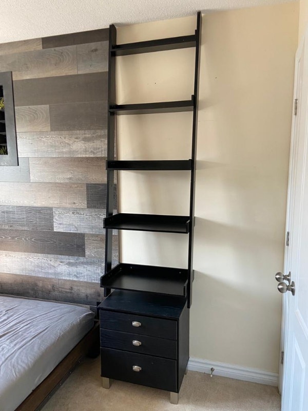 Black Floating Shelf /Ladder and Night Table Bookcases & Shelving