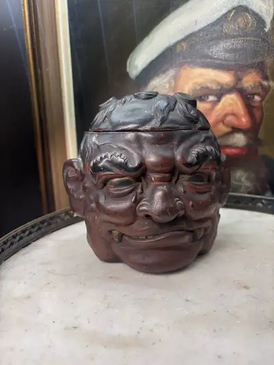 Rare! 1800’s Japanese Terracotta Devil Tobacco Holder, View more
