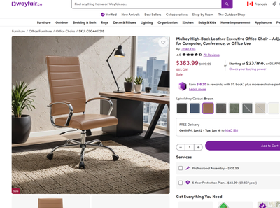 Mulkey High-Back Leather Executive Office Chair – Adjustable Swi, View more