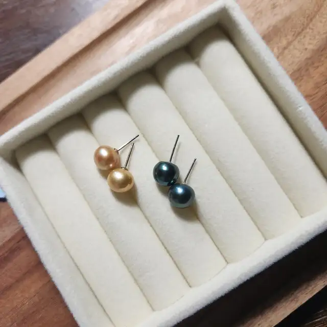 Real Freshwater Pearl Earrings Studs Golden Green Black in Jewellery & Watches in Longueuil / South Shore - Image 6