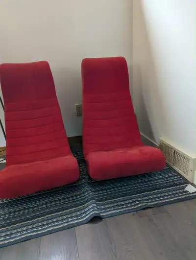 2x Red Microfiber Floor Lounge Chairs , View more