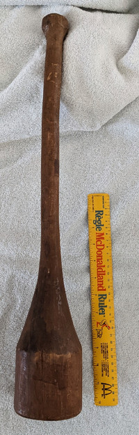 Antique long handled wooden mortar or pounder