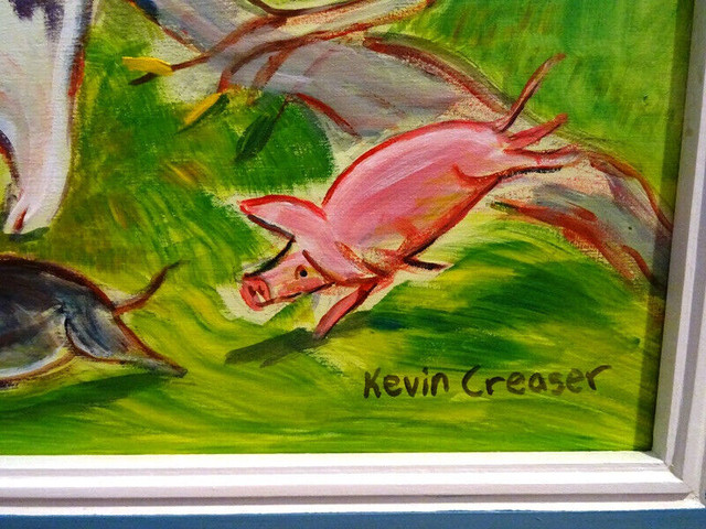 folk art painting MARITIME KEVIN CREASER farmer pigs NOVA SCOTIA in Arts & Collectibles in City of Toronto - Image 2