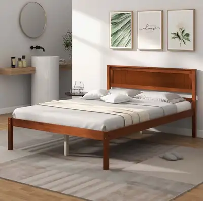 Full Size Wooden Platform Bed Frame with Headboard Mattress Foun, View more