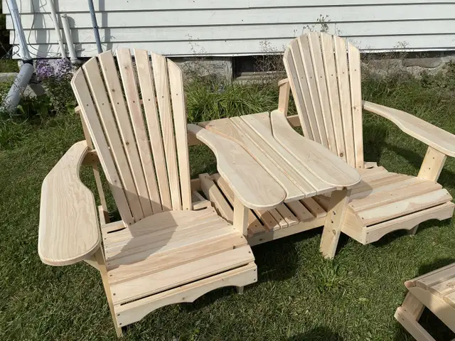 Double muskoka/adirondack garden chairs with table in Patio & Garden Furniture in Markham / York Region - Image 2