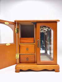 Vintage Oak Jewelry Storage Box | Wooden Jewelry Cabinet 