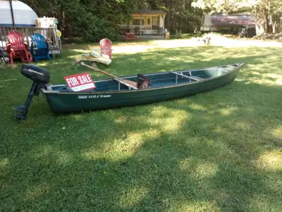 Flat back canoe with motor 