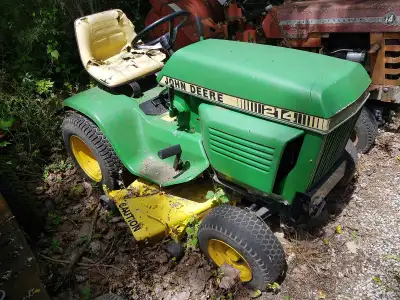 214 John Deere runs and drives. Has good deck, needs a patch on the front. Will need front tires and...