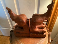 Vintage Wooden Elephant Bookends with the Trunk Up