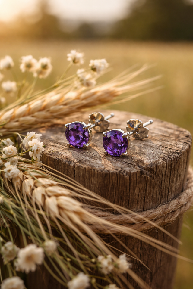 SE-23-14K Gold Amethyst Stud Earrings Solid Gold in Jewellery & Watches in Edmonton - Image 8