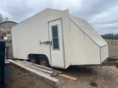 Homemade enclosed trailer for sale. Can be towed, no lights. As-Is. Very solid chassis. $1000 Messag...