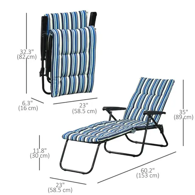 Foldable Lounge Chair, Reclining Patio Sun Lounger with 6-Positi in Patio & Garden Furniture in Markham / York Region - Image 3
