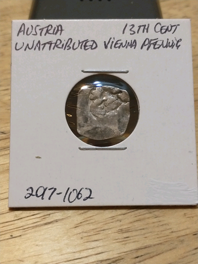 Lovely, unattributed 13th century Vienna silver pfennig coin, View more