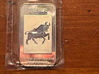 Vintage Taurus Silver Bar 1 oz 999 Art Bar National USA