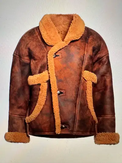 authentic Sandro leather shearling sharpa jacket brown new, View more