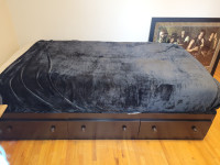 Twin bed frame, mattress and bedding