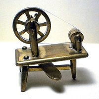 Vintage Solid Brass Spinning Wheel With Foot Pedal Works