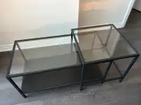 Living room Glass Nesting tables, set of 2, black-brown/glass