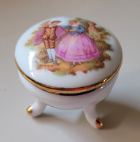 Vintage Limoges France Miniature Porcelain Footed Trinket Box