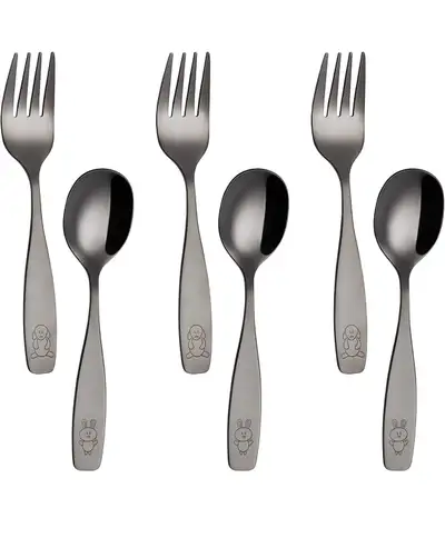 ANNOVA Children's Flatware Set 6 PCS 3 Forks and 3 Spoons Black Bunny Retails Black: $45.80 + tax Ra...