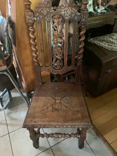 19th Century JacobeanStyle High Backed Hand Carved OakChair, View more