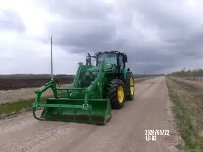 2022 John Deere 6155M tractor with 640R loader with 8' bucket and grapple. 3,470 hrs. E range transm...
