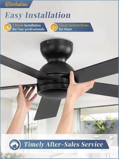 48 Inch Flush Mount Ceiling Fan no Light, Black, View more