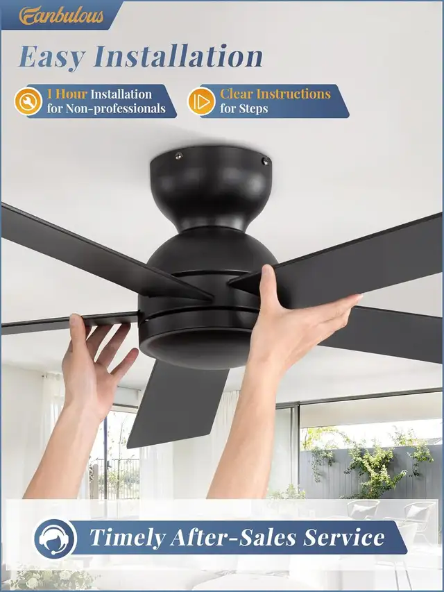 48 Inch Flush Mount Ceiling Fan no Light, Black in Indoor Lighting & Fans in Mississauga / Peel Region - Image 2