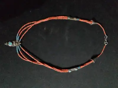 Vintage Tibetan Coral & Turquoise Silver Tone Metal Necklace, View more