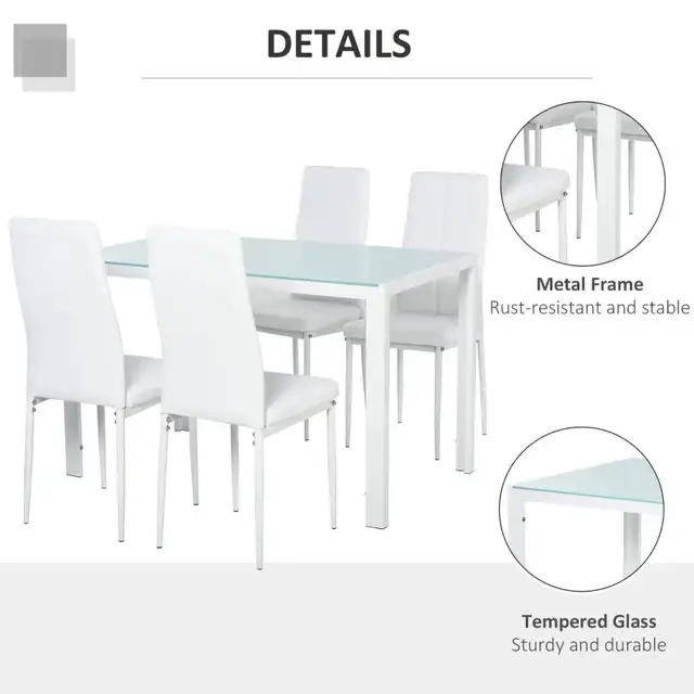 Dining Table Set for 4, 5-Piece Rectangular Glass Kitchen Table  in Dining Tables & Sets in Markham / York Region - Image 6