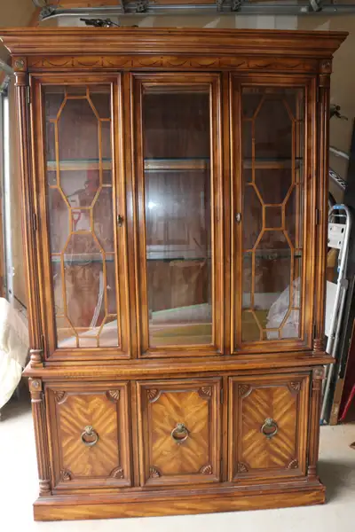 Antique Solid Wood China Cabinet with Glass Shelves, View more