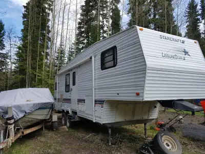 Spacious 29 ft fifth wheel trailer, perfect for family camping, hunting trips, or a seasonal setup....