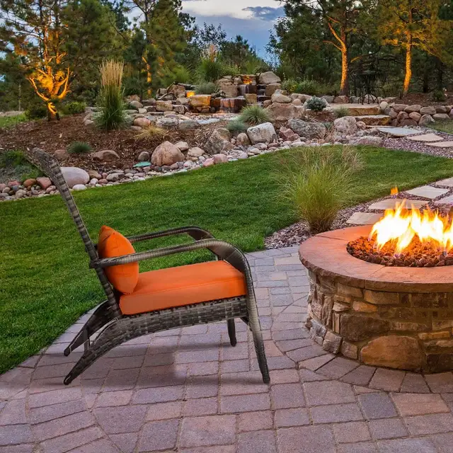 Patio Wicker Adirondack Chair, Outdoor PE Rattan Fire Pit Chair, in Patio & Garden Furniture in Markham / York Region - Image 2