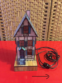 REDUCED $200-$100 - SPECIAL RARE STAINED GLASS HOUSE TABLE LAMP