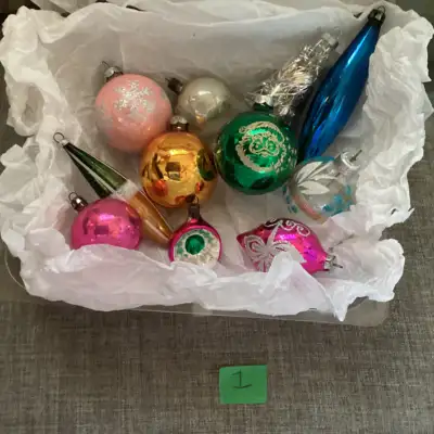 Vintage Mercury Glass Ornaments~10 different photos boxed, View more