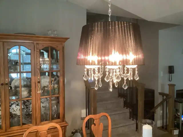 Drum Dtyle Silver and crystals with black shade chandelier in Indoor Lighting & Fans in Hamilton - Image 3