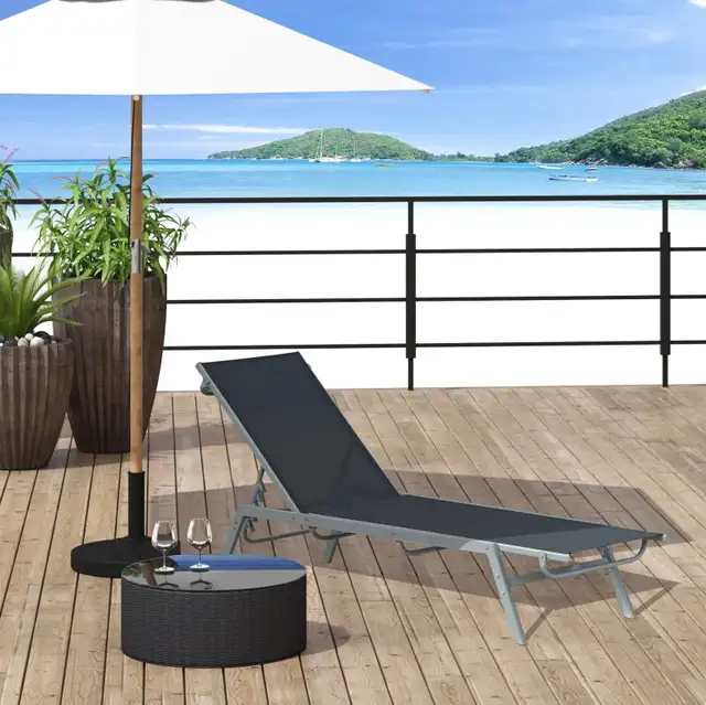 Sun Lounger, Outdoor Chaise Lounge with 5-Position Backrest for  in Patio & Garden Furniture in Markham / York Region - Image 9