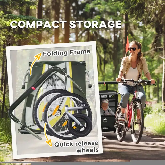 2-in-1 Bike Trailer for Kids 2 Seater, Baby Stroller with Brake, in Strollers, Carriers & Car Seats in Markham / York Region - Image 7