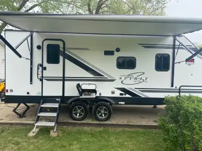 Barely used and site ready. Theatre seating, 40" TV, tri-fold sofa bed, separate bedroom with under-...