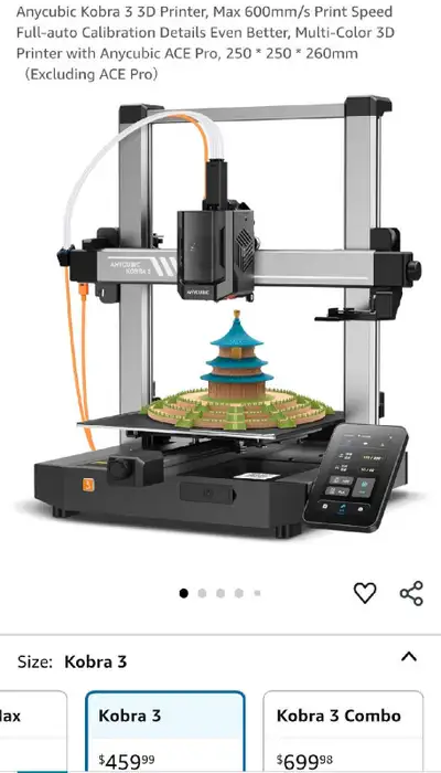 I'm selling a brand new Anycubic Kobra 3 3D Printer with a max print speed of 600mm/s, featuring ful...