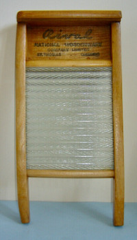 Antique Rival National Woodenware Washboard with Ribbed Glass