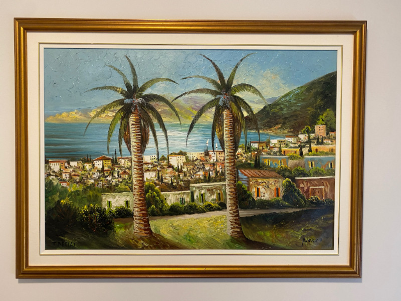 Haifa Israel Painting 48"x34" Framed,Check Out Our Other Ads! Art et