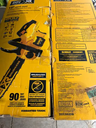 Brand new DeWalt chainsaw, tool, only batteries, and chargers available