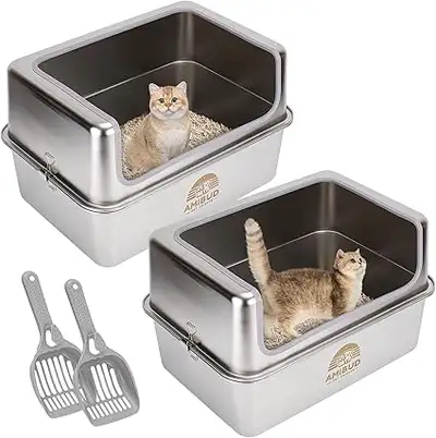 Stainless Steel Cat Litter Boxes, 2-Pack, View more