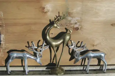 Buck Stag DEER Sculptures Brass and White Metal, View more