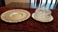 Vintage Ornate Silverplate and Glass Butter Dish and Silverplate
